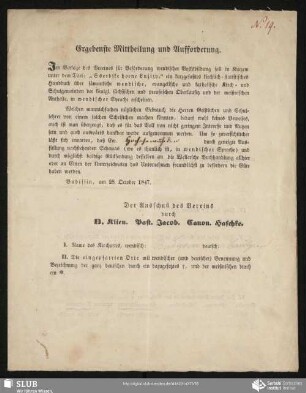 Ergebenste Mittheilung und Aufforderung