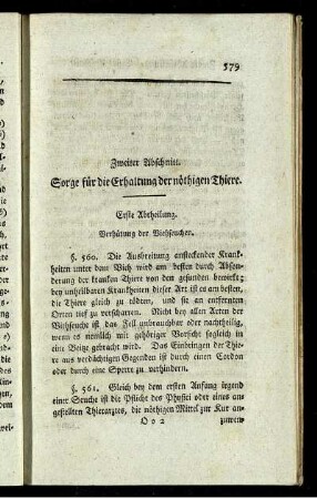 Zweiter Abschnitt. Sorge für die Erhaltung der nöthigen Thiere.