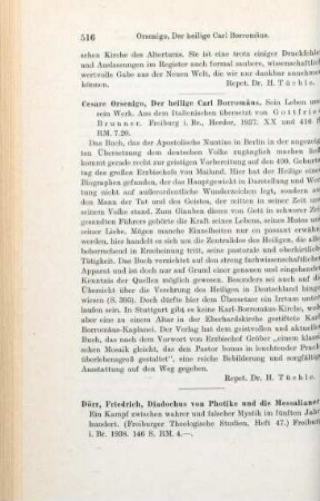 516-518 [Rezension] Dörr, Friedrich, Diadochus von Photike und die Messalianer