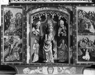Katharinenaltar : Katharinenaltar. Holz, geschnitzt, gefaßt, bemalt (1455-1460). Sankt Georgen ob Murau-Bodendorf, Filialkirche Sankt Cäcilia
