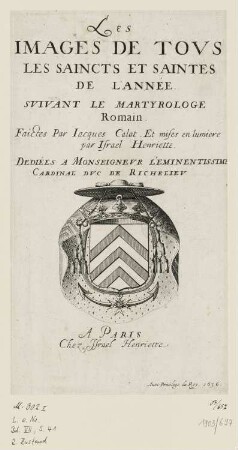 Wappen, Titelblatt der Folge "Les images de tous les saincts et saintes de l'année"
