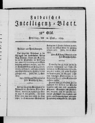 38tes Stück, Ausgabe vom 22. Sept. 1809
