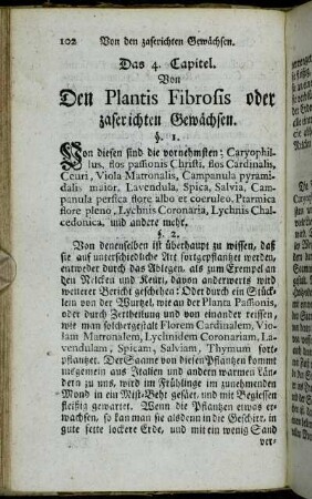 Das 4. Capitel. Von Den Plantis Fibrosis oder zaserichten Gewächsen.