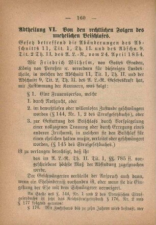 Abtheilung VI. Von den rechtlichen Folgen des unehelichen Beischlafes.