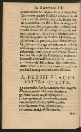 A. Persii Flacci Satyra Quarta.