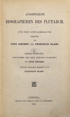 Ausgewählte Biographien des Plutarch, 1. Philopoemen und Titus Quinctius Flamininus
