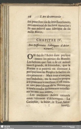 Chapitre IV. Des Differentes Fabriques d'Acier naturel