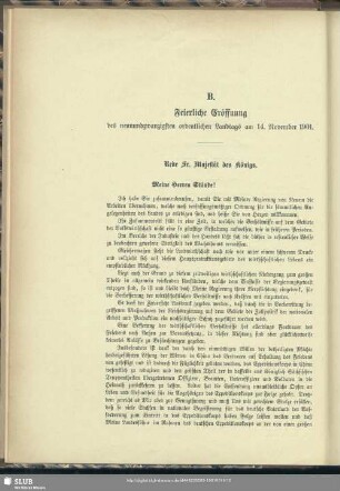 B. Feierliche Eröffnung des neunundzwanzigsten ordentlichen Landtags am 14. November 1901