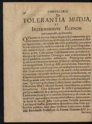 De Tolerantia Mutua, Et Intermissione Elenchi tam nominalis, quam realis.