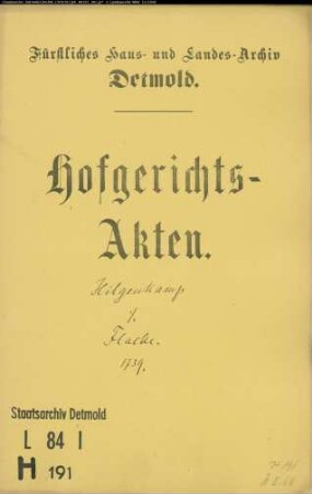 Hilgenkamp, Kellermeister gegen Flacke in Vahlhausen - Schuldforderung