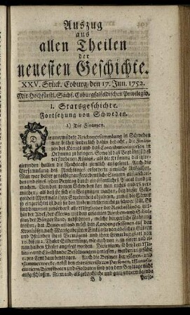XXV. Stück. Coburg, den 17. Jun. 1752.