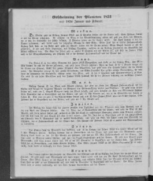 Erscheinung der Planeten 1853 und 1854 Januar und Februar.