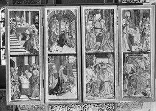 Zweite Schauseite mit Szenen aus dem Marienleben : Marienleben. Flügelaltar geschlossen. Kirche Ponickau