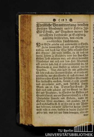 Christliche Verantwortung / von dem heiligen Abendmahl unsers Herrn Jesu Christi [...]