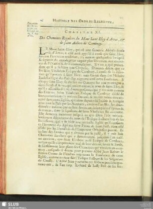 Chapitre XI. De Chanoines Reguliers du Mont Saint-Eloy d'Arras, & de saint Aubert de Cambray