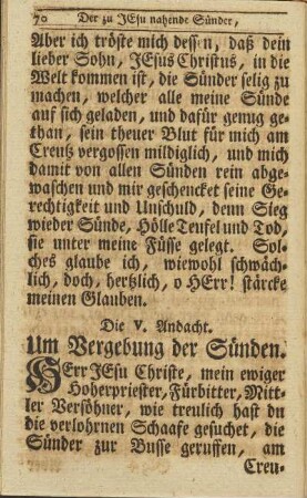 Die V. Andacht. Um Vergebund der Sünden