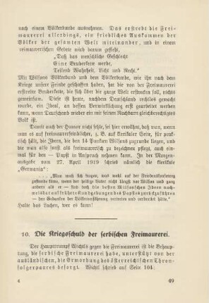 10. Die Kriegsschuld der serbischen Freimaurerei.
