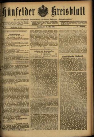 Ausgabe vom Samstag, den 31. Mai 1919.