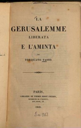 La Gerusalemme liberata e l'Aminta di Torquato Tasso