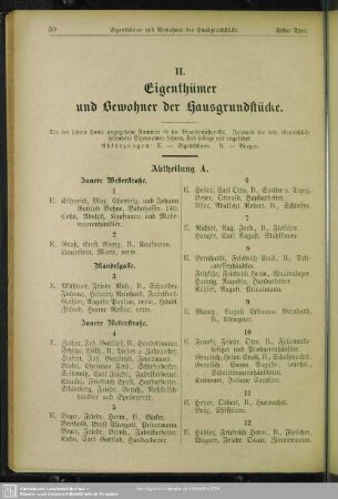 II. Eigenthümer und Bewohner der Hausgrundstücke