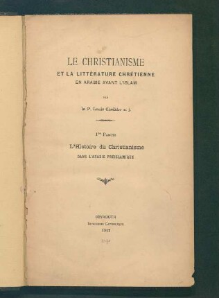 1: L' histoire du christianisme dans l'Arabie préislamique