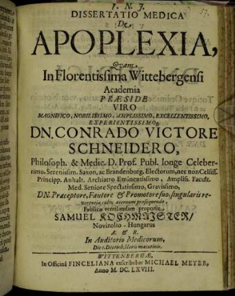 Dissertatio Medica De Apoplexia