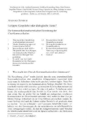 Getippte Gespräche oder dialogische Texte? Zur kommunikationstheoretischen Einordnung der Chat-Kommunikation