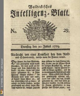 No. 29, Dienstag den 20 Julius 1779