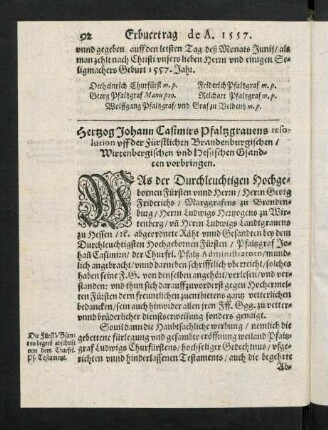 92-118, No. 7: Hertzog Johann Casimirs Pfaltzgrauens ...