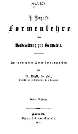 J. Raydt's Formenlehre oder Vorbereitung zur Geometrie