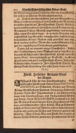 Fürstl. Hessischer Articuls-Brieff der Reuter.