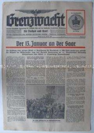 Schlesische Tageszeitung "Grenzwacht" zur Saar-Abstimmung