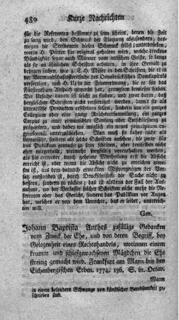 Zufällige Gedanken vom Zweck der Ehe und deren Begriff.