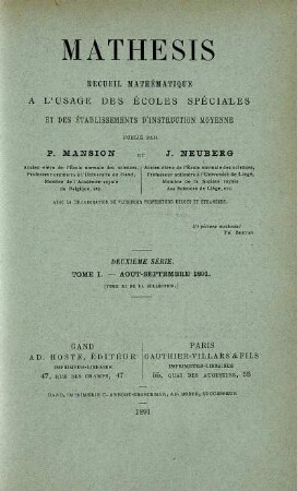 TOME I - AOUT - SEPTEMBRE 1891.