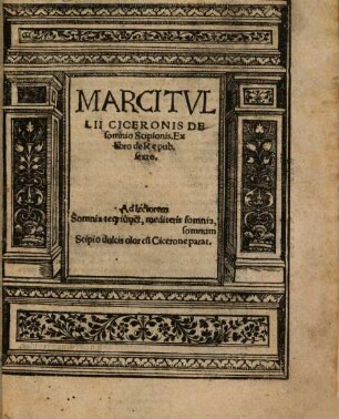 De somnio Scipionis : Ex libro de Repub. sexto