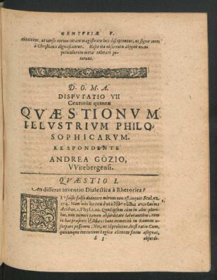 Disputatio VII. ... Respondente Andrea Gözio