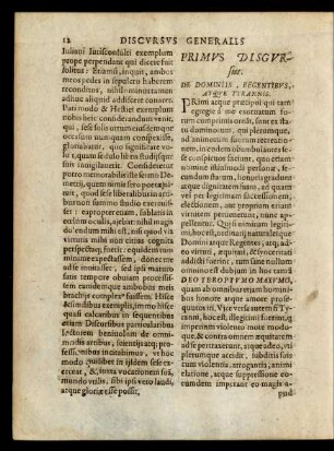 Primus Discursus. De Dominiis, Regentibus, Atque Tyrannis.