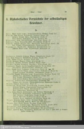A. Einwohnerverzeichnis : A. Alphabetisches Verzeichnis der selbständigen Bewohner
