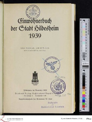 1939: [1939] Einwohnerbuch der Stadt Hildesheim : 1939
