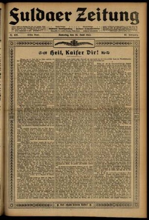 Erste Ausgabe vom Samstag, den 14. Juni 1913.
