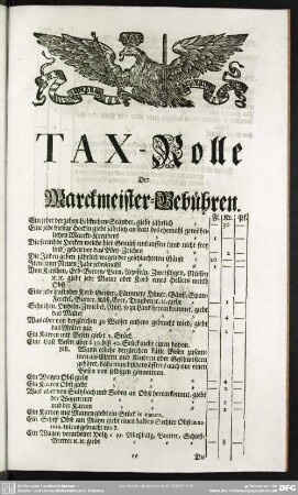 Tax-Rolle Der Marckmeister-Gebühren