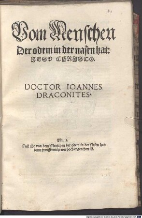 Vom Menschen Der odem in der nasen hat: Jesu Christo