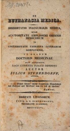De euthanasia medica : dissertatio inauguralis medica