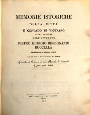 Memorie Istoriche della Città e Contado di Vigevano