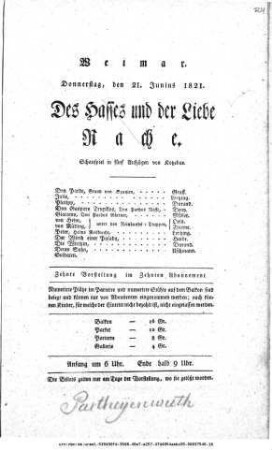 Des Hasses und der Liebe Rache