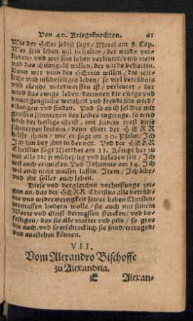 VII. Vom Alexandro Bischoffe zu Alexandria.
