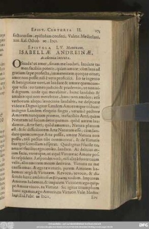 Epistola LV. Mantuan. Isabellae Andreinae, Academiae Intentae.