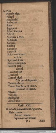 Cap. XVI. De Metallis Mineralibus & Pigmentis