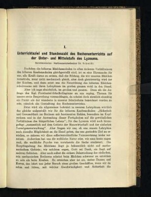 Unterrichtsziel und Stundenzahl des Rechtsunterrichts auf der Unter- und Mittelstufe des Lyzeums