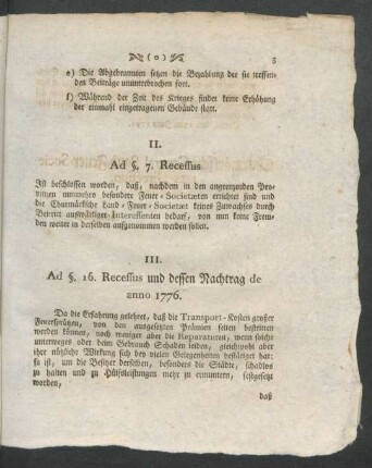 III. Ad §. 16. Recessus und dessen Nachtrag de anno 1776.